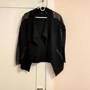 Ted Baker Drape Front Open Cardigan Wool Leather Size S Black